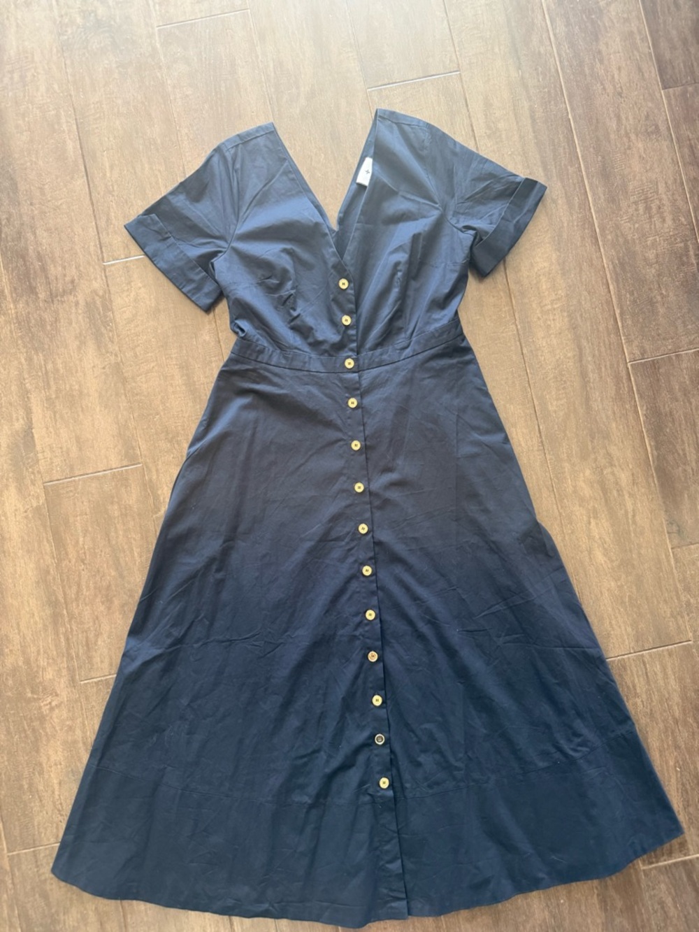 Tuckernuck NWOT Navy Kate Dress Button Down Poplin Cotton Midi Dress Size L - Picture 4 of 14